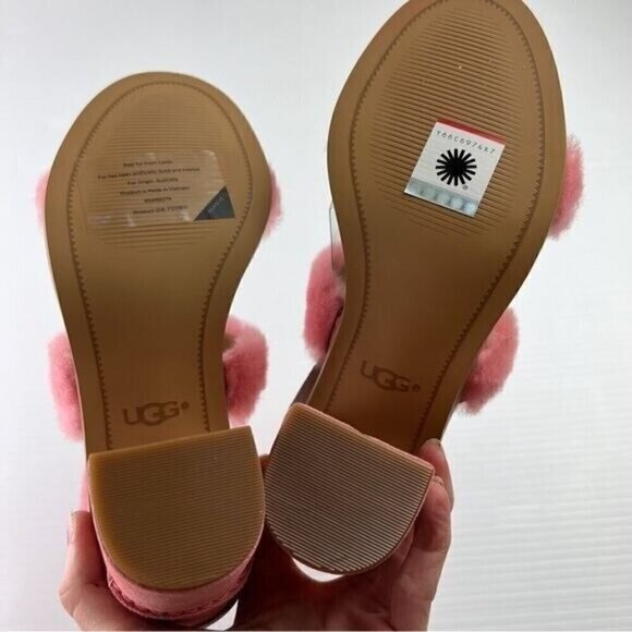 UGG sandals womens 6 Pink Del Rey Fluff Heel Open Toe Zip Closure - Picture 14 of 16
